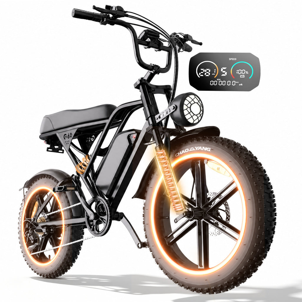 【DUDTN】1500W Peak Retro Fat Tire Electric Bike, 48V 20AH Detachable Battery 28MPH Full Suspension E-Bike, 20"×4.0 All Terrain Electric Bicycle with 3 Color Options, Hydraulic Disc Brakes