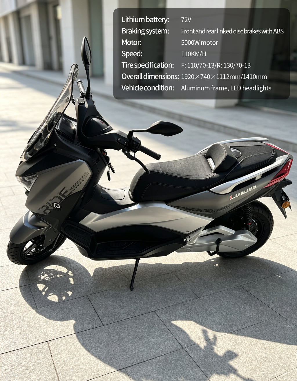 【DUDTN】5000W High Speed Maxi Scooter Electric Motorcycle | 120KM/H Top Speed, Over 250KM Range, 72V60AH Lithium Battery, ABS Linked Disc Brakes Adult E-Scooter Free shipping, no additional fees.