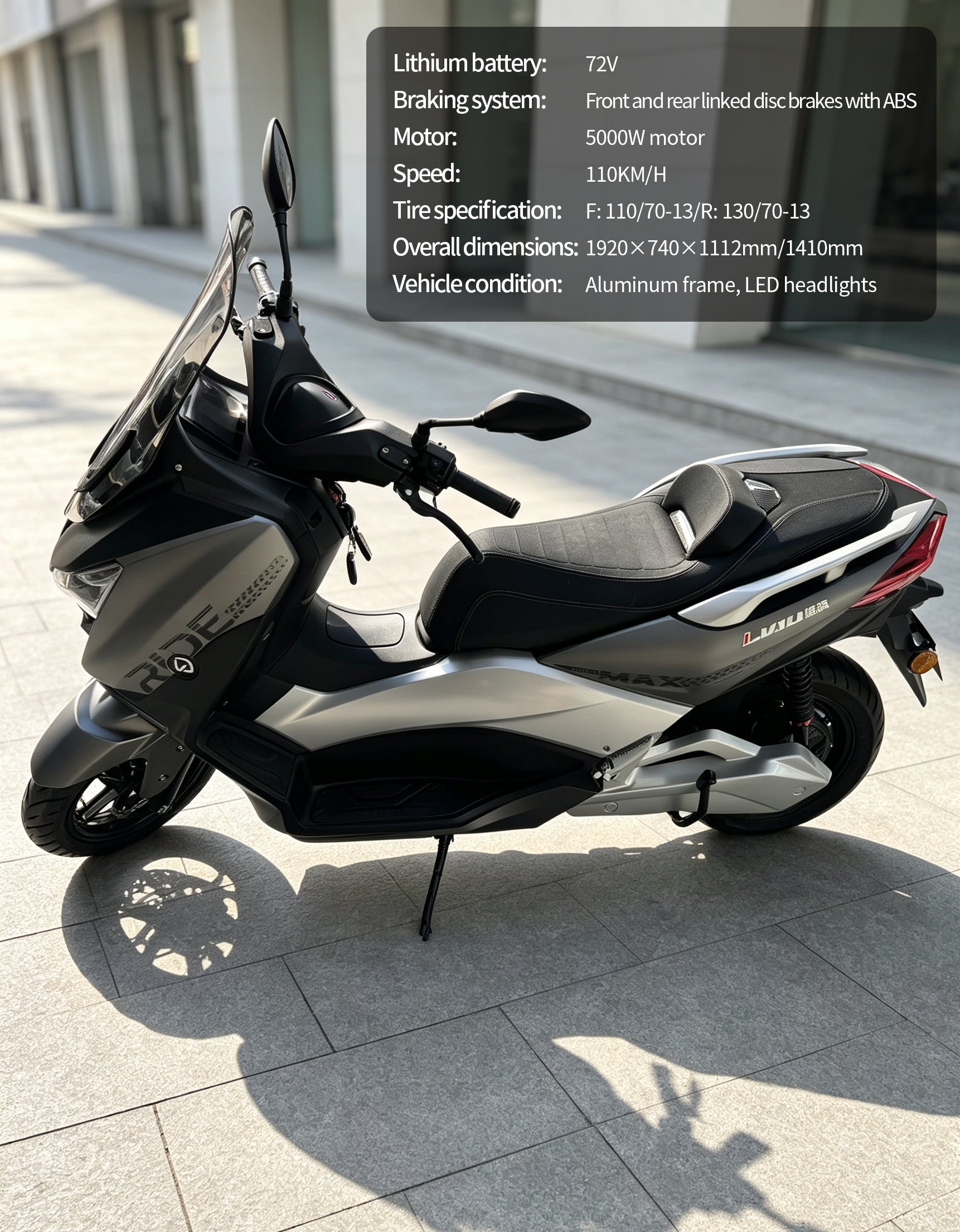 【DUDTN】5000W High Speed Maxi Scooter Electric Motorcycle | 120KM/H Top Speed, Over 250KM Range, 72V60AH Lithium Battery, ABS Linked Disc Brakes Adult E-Scooter Free shipping, no additional fees.