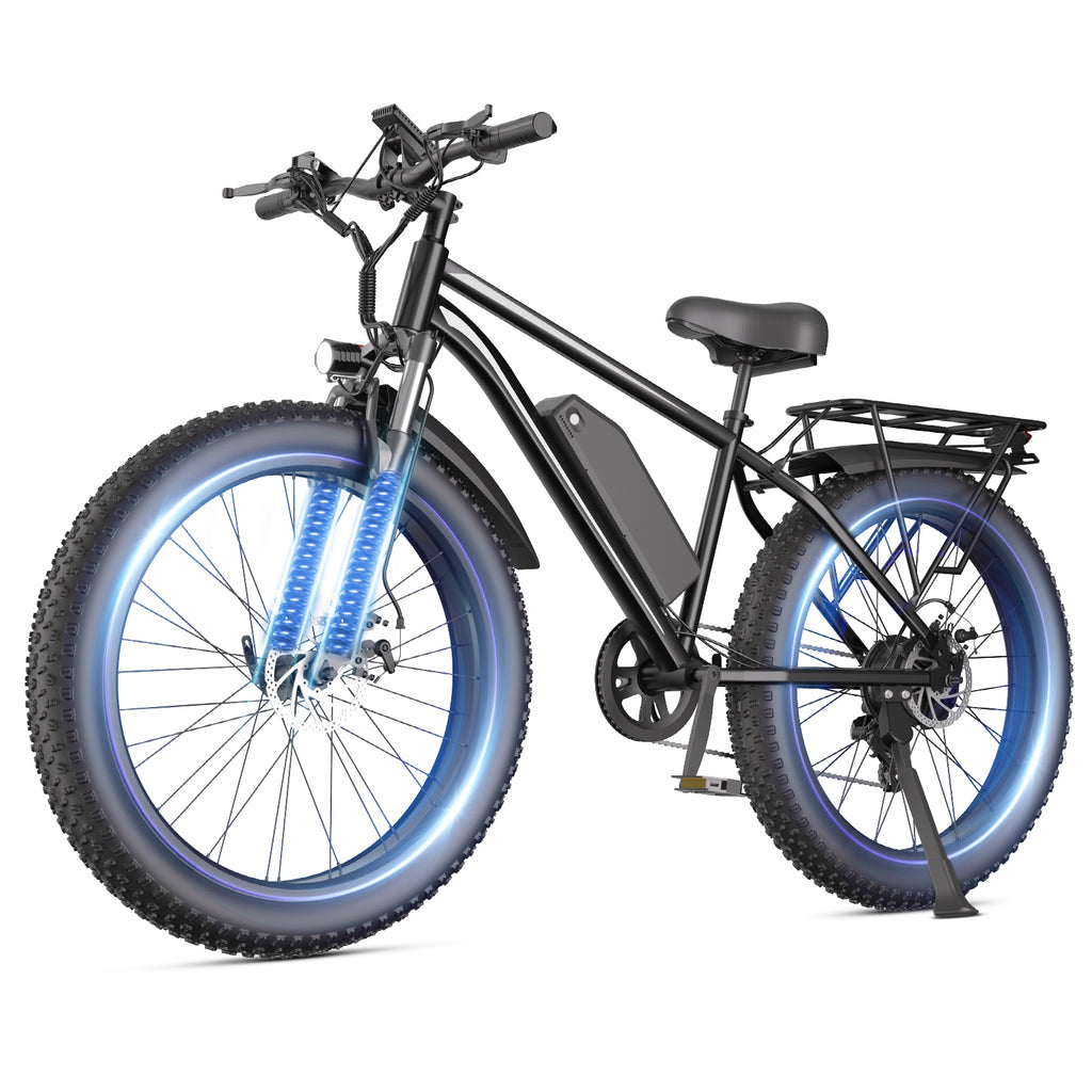 【DUDTN】1500W Peak Fat Tire Electric Bike, 48V 15AH Detachable Battery 32MPH All Terrain E-Bike, Full Suspension Aluminum Frame Electric Mountain Bicycle with Hydraulic Disc Brakes