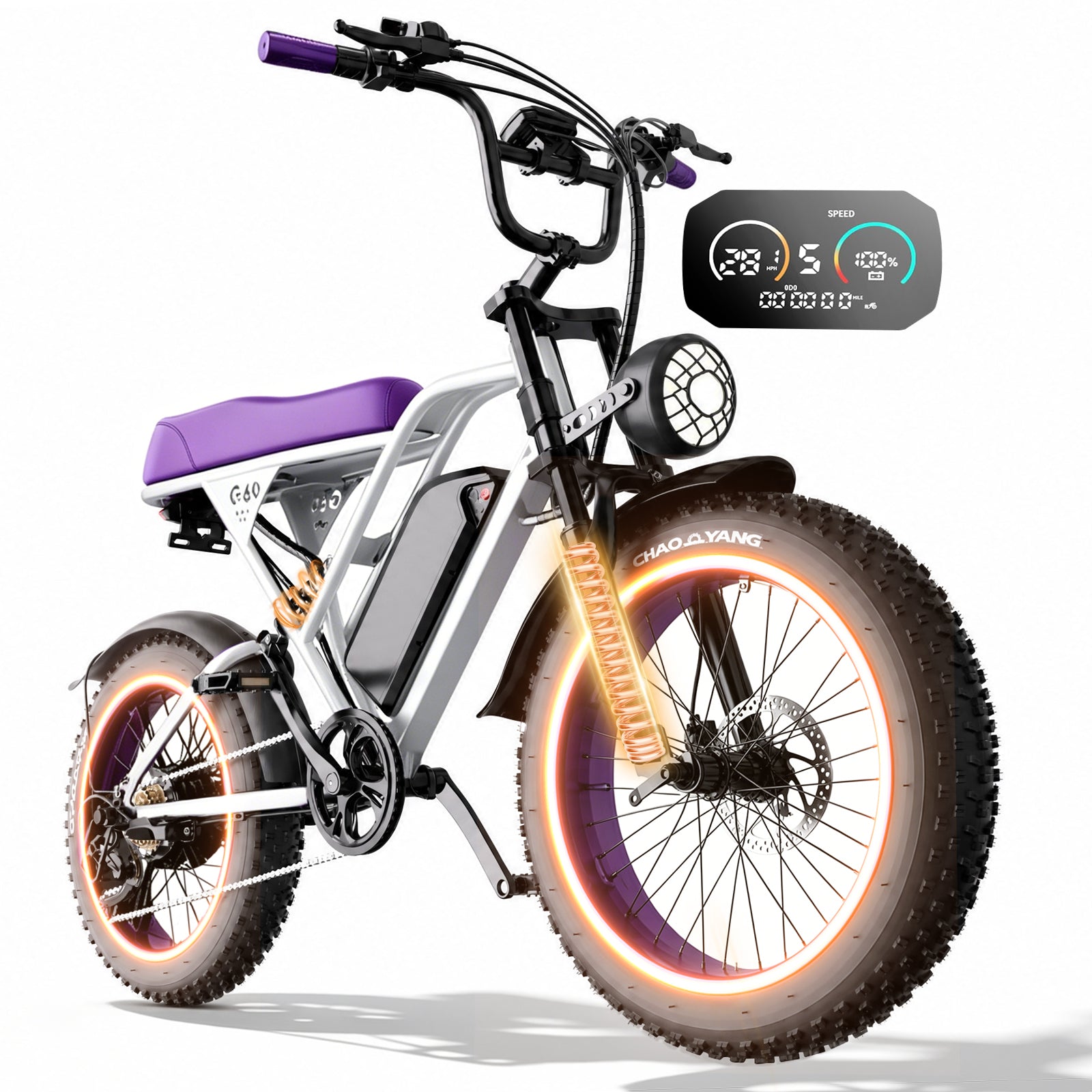 1500W Peak Retro Fat Tire Electric Bike, 48V 20AH Detachable Battery 28MPH Full Suspension E-Bike, 20"×4.0 All Terrain Electric Bicycle with 3 Color Options, Hydraulic Disc Brakes