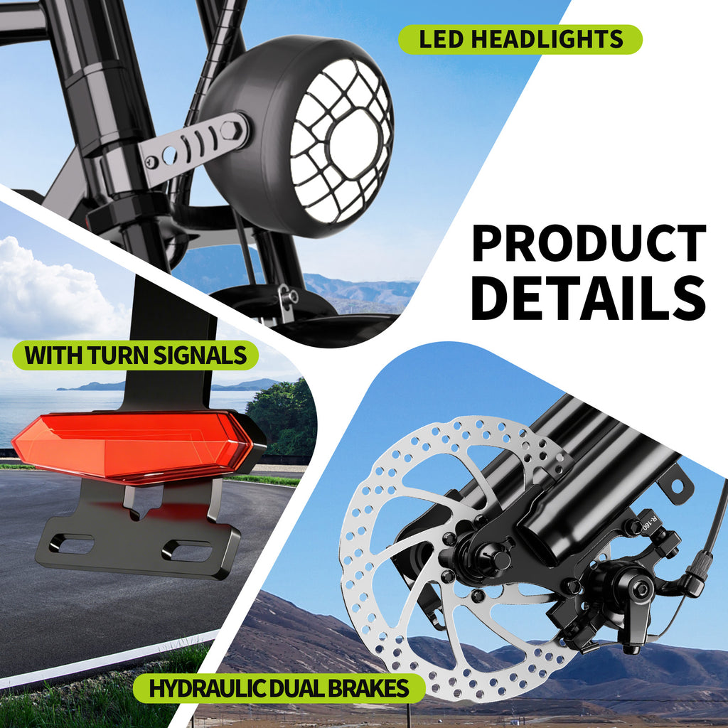 【DUDTN】1500W Peak Fat Tire Electric Bike, Fat-tired assist vehicle.48V 15AH Removable Battery E-Bike, 31MPH Full Suspension All-Terrain Electric Bicycle with Hydraulic Disc Brakes