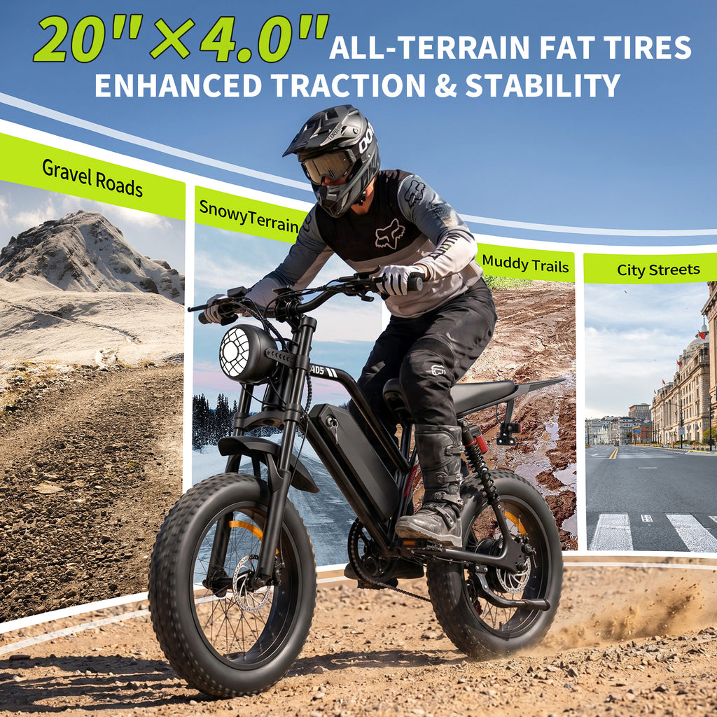 【DUDTN】1500W Peak Fat Tire Electric Bike, Fat-tired assist vehicle.48V 15AH Removable Battery E-Bike, 31MPH Full Suspension All-Terrain Electric Bicycle with Hydraulic Disc Brakes