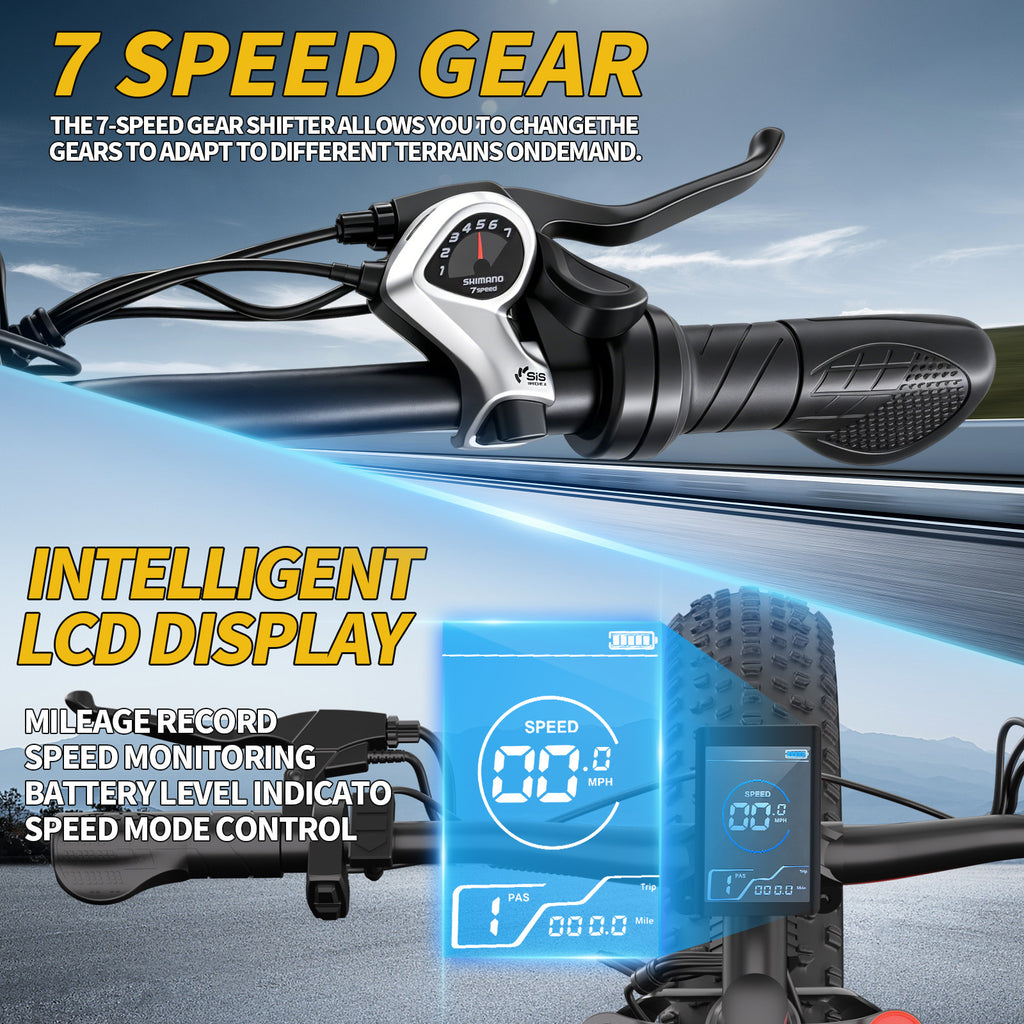【DUDTN】1500W Peak Fat Tire Electric Bike, 48V 15AH Detachable Battery 32MPH All Terrain E-Bike, Full Suspension Aluminum Frame Electric Mountain Bicycle with Hydraulic Disc Brakes