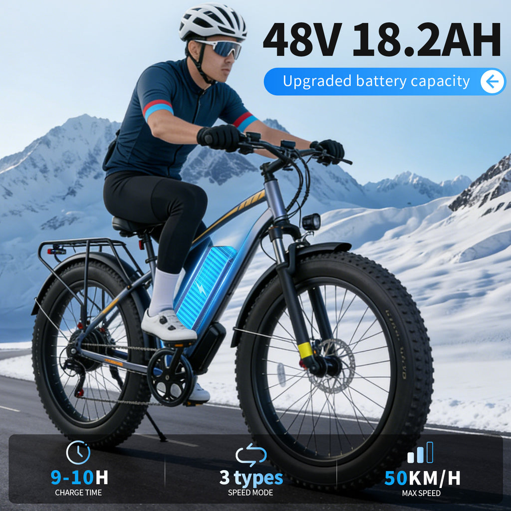 【DUDTN】 1500W Fat Tire Electric Bike, 48V 18.2AH Detachable Battery 50KM/H 26"×4.0 All Terrain E-Bike, Aluminum Frame Hydraulic Disc Brake Electric Mountain Bicycle