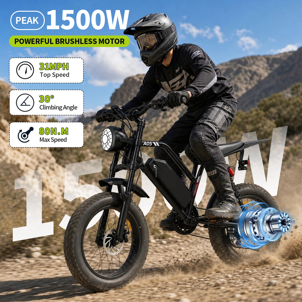 【DUDTN】1500W Peak Fat Tire Electric Bike, Fat-tired assist vehicle.48V 15AH Removable Battery E-Bike, 31MPH Full Suspension All-Terrain Electric Bicycle with Hydraulic Disc Brakes