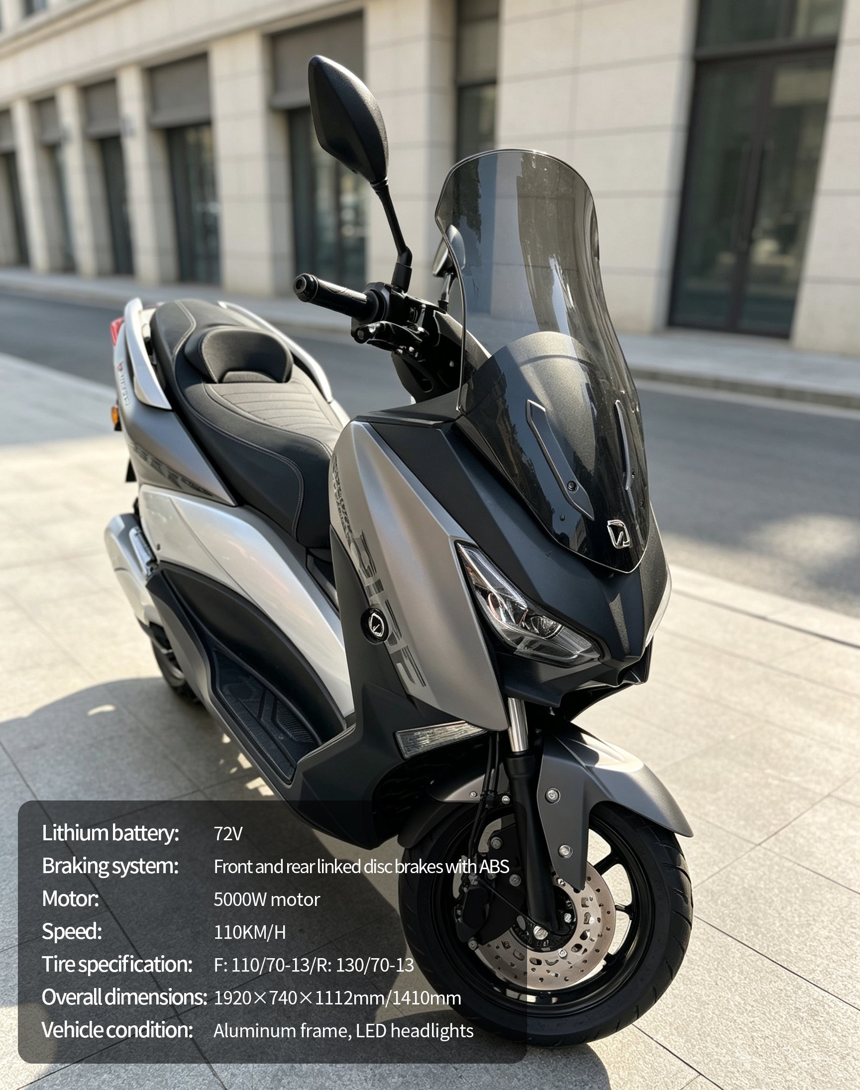 【DUDTN】5000W High Speed Maxi Scooter Electric Motorcycle | 120KM/H Top Speed, Over 250KM Range, 72V60AH Lithium Battery, ABS Linked Disc Brakes Adult E-Scooter Free shipping, no additional fees.
