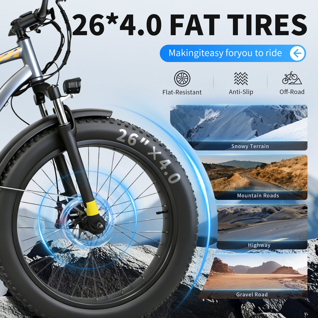 【DUDTN】 1500W Fat Tire Electric Bike, 48V 18.2AH Detachable Battery 50KM/H 26"×4.0 All Terrain E-Bike, Aluminum Frame Hydraulic Disc Brake Electric Mountain Bicycle