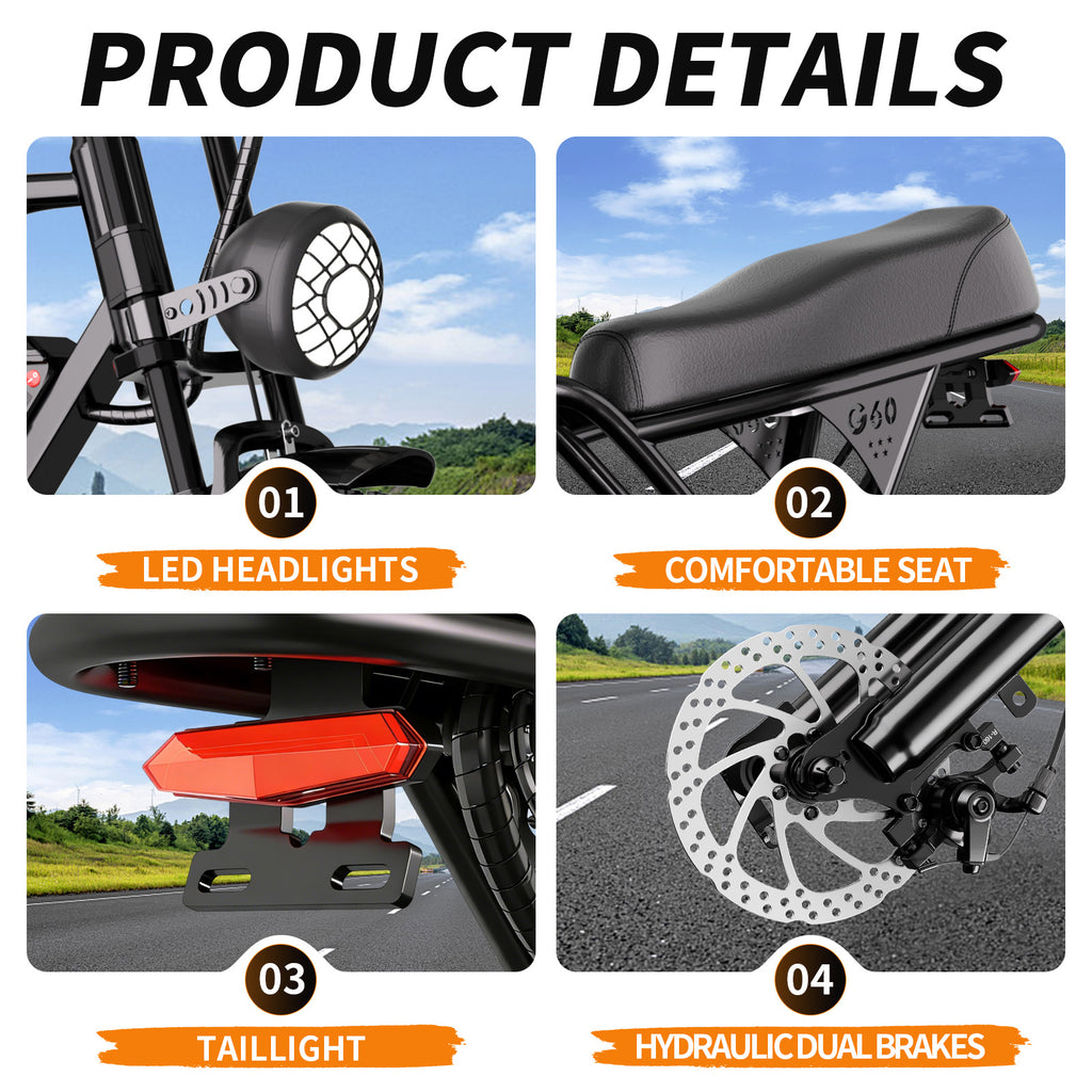 【DUDTN】1500W Peak Retro Fat Tire Electric Bike, 48V 20AH Detachable Battery 28MPH Full Suspension E-Bike, 20"×4.0 All Terrain Electric Bicycle with 3 Color Options, Hydraulic Disc Brakes