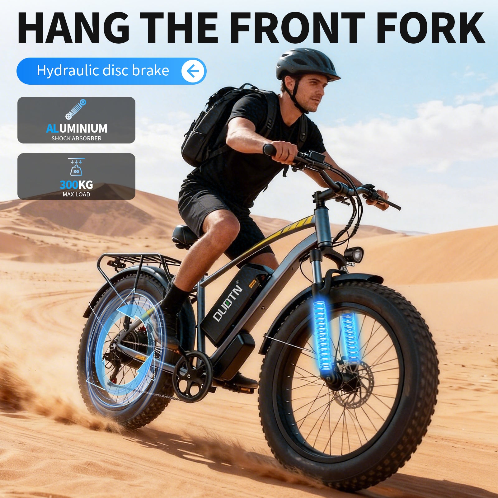 【DUDTN】 1500W Fat Tire Electric Bike, 48V 18.2AH Detachable Battery 50KM/H 26"×4.0 All Terrain E-Bike, Aluminum Frame Hydraulic Disc Brake Electric Mountain Bicycle