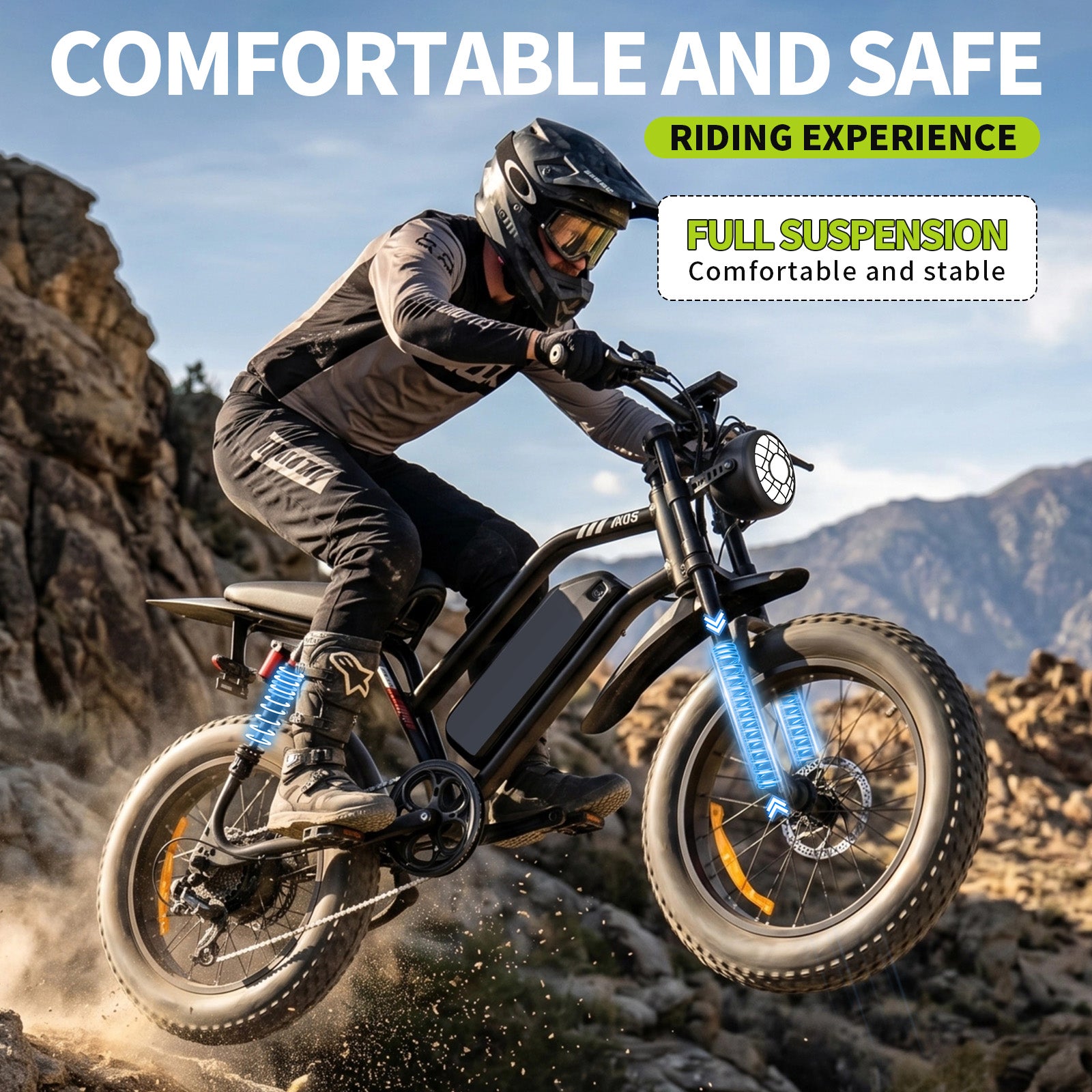 【DUDTN】1500W Peak Fat Tire Electric Bike, Fat-tired assist vehicle.48V 15AH Removable Battery E-Bike, 31MPH Full Suspension All-Terrain Electric Bicycle with Hydraulic Disc Brakes