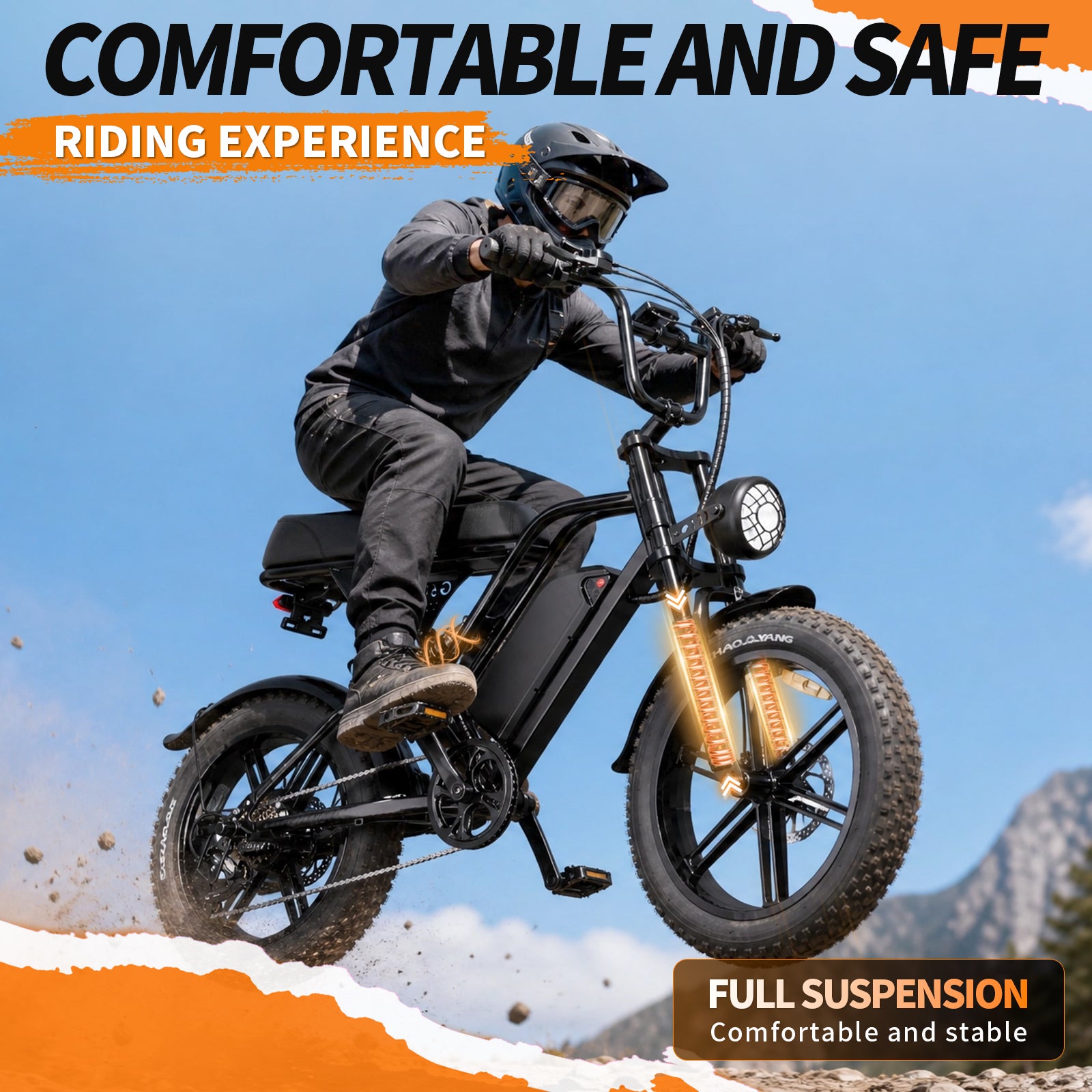 【DUDTN】1500W Peak Retro Fat Tire Electric Bike, 48V 20AH Detachable Battery 28MPH Full Suspension E-Bike, 20"×4.0 All Terrain Electric Bicycle with 3 Color Options, Hydraulic Disc Brakes