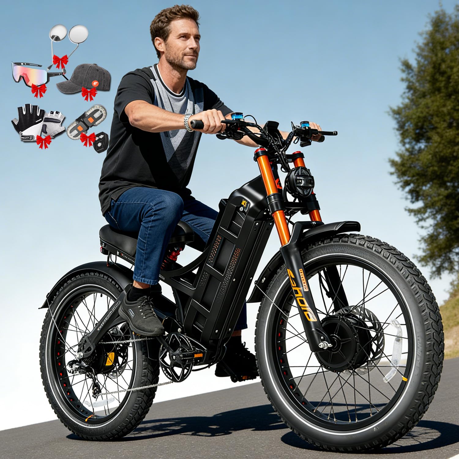2026 eAhora Romeo Dual-Motor Ebike - 50Mph 5600W 60-80AH 250Miles Long Range Electric Bike for Adults, Full Suspension Hydraulic Brakes Electric Bicycle, 26" Mountain Bike for Off-Road Commuting
