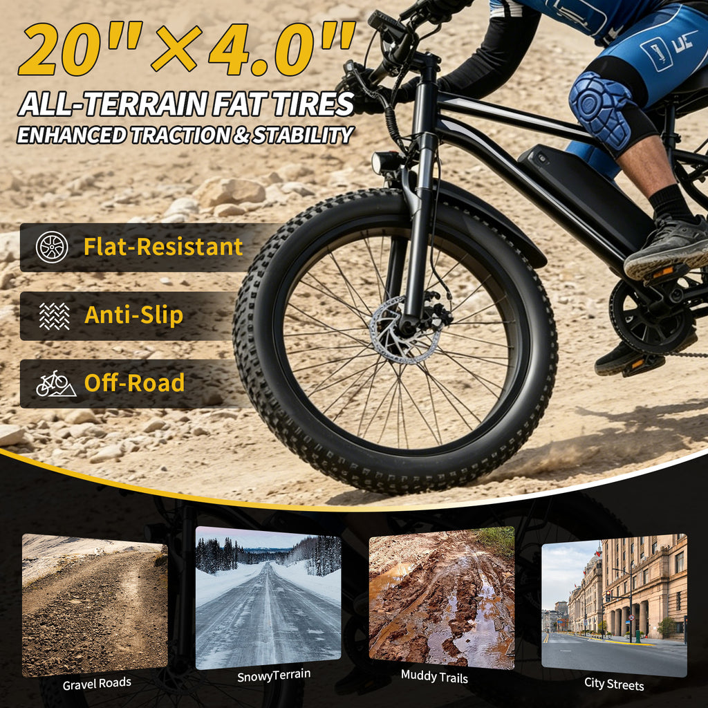 【DUDTN】1500W Peak Fat Tire Electric Bike, 48V 15AH Detachable Battery 32MPH All Terrain E-Bike, Full Suspension Aluminum Frame Electric Mountain Bicycle with Hydraulic Disc Brakes