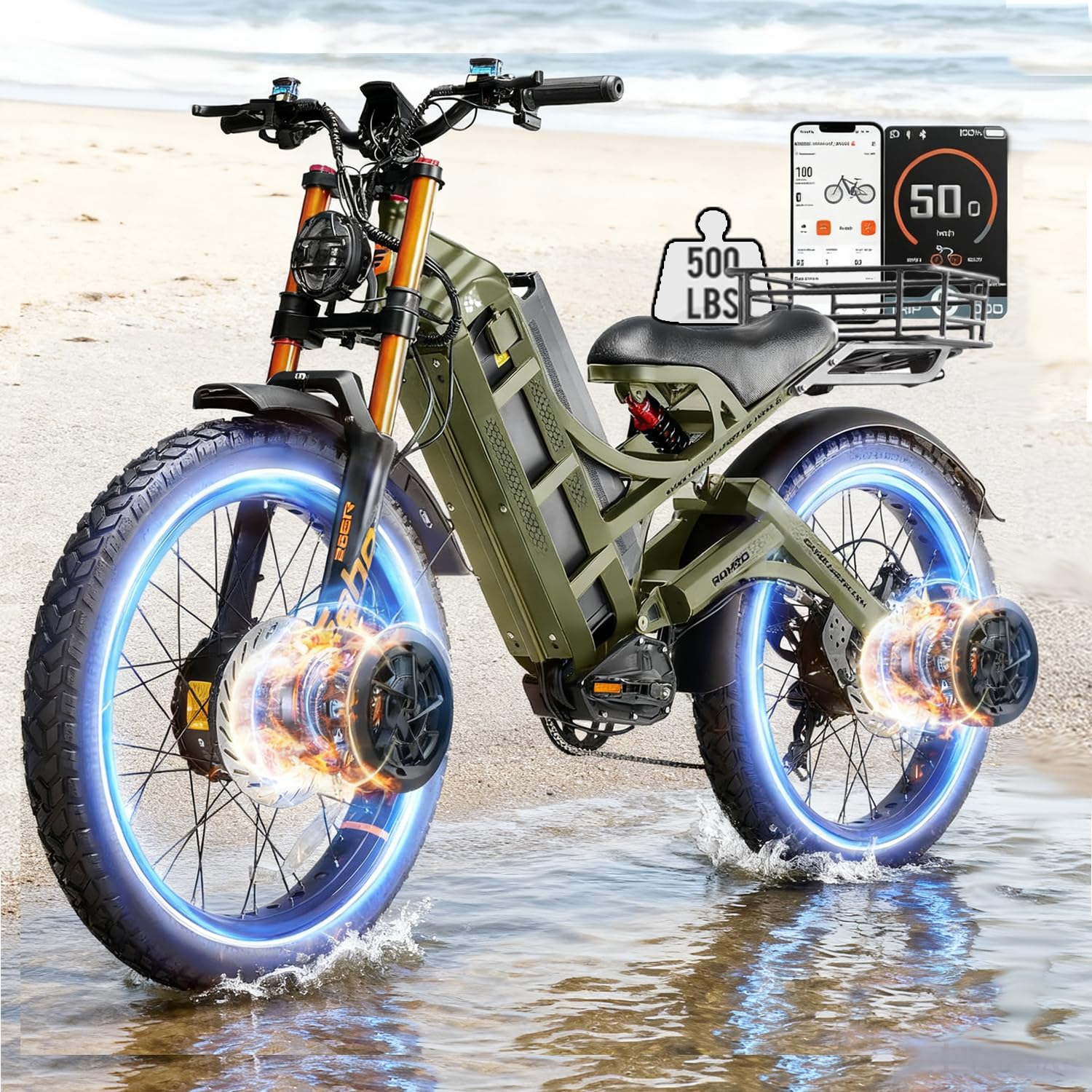 2026 eAhora Romeo Dual-Motor Ebike - 50Mph 5600W 60-80AH 250Miles Long Range Electric Bike for Adults, Full Suspension Hydraulic Brakes Electric Bicycle, 26" Mountain Bike for Off-Road Commuting