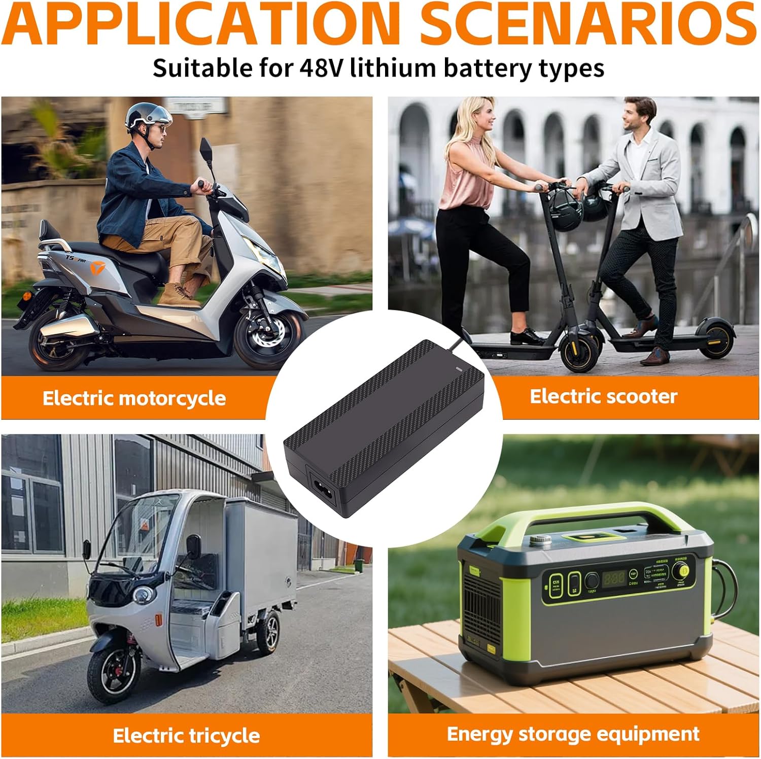 54.6V 1.6A Electric Scooter Charger for 48V Lithium Battery, 5-in-1 Plug Smart Ebike Charger Compatible with Jetson, Gotrax, Razor,Segway, Swagtron, Hiboy, Lectric XP and More