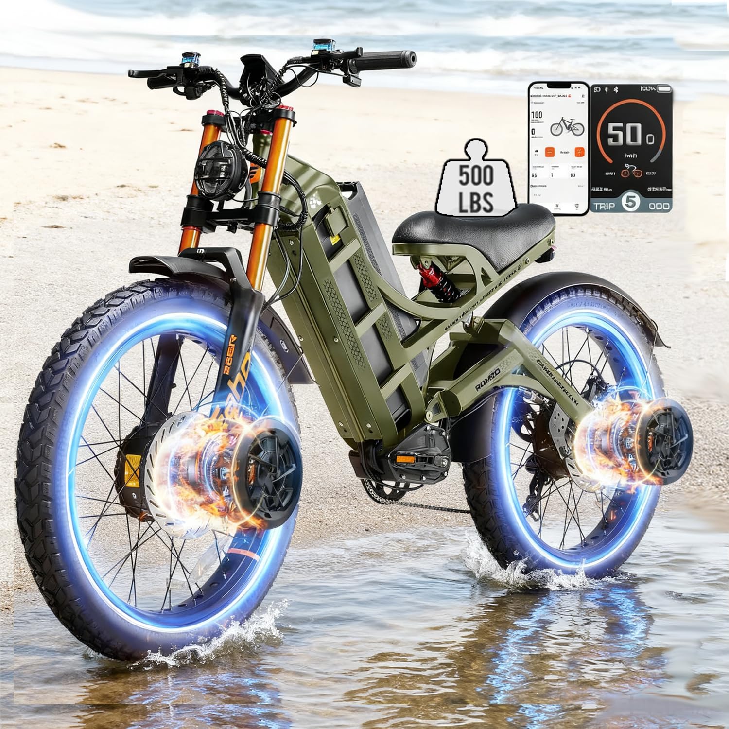 2026 eAhora Romeo Dual-Motor Ebike - 50Mph 5600W 60-80AH 250Miles Long Range Electric Bike for Adults, Full Suspension Hydraulic Brakes Electric Bicycle, 26" Mountain Bike for Off-Road Commuting