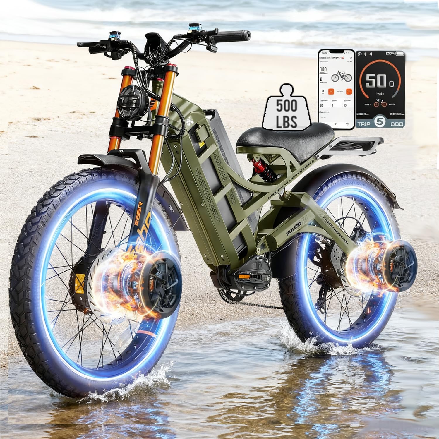 2026 eAhora Romeo Dual-Motor Ebike - 50Mph 5600W 60-80AH 250Miles Long Range Electric Bike for Adults, Full Suspension Hydraulic Brakes Electric Bicycle, 26" Mountain Bike for Off-Road Commuting