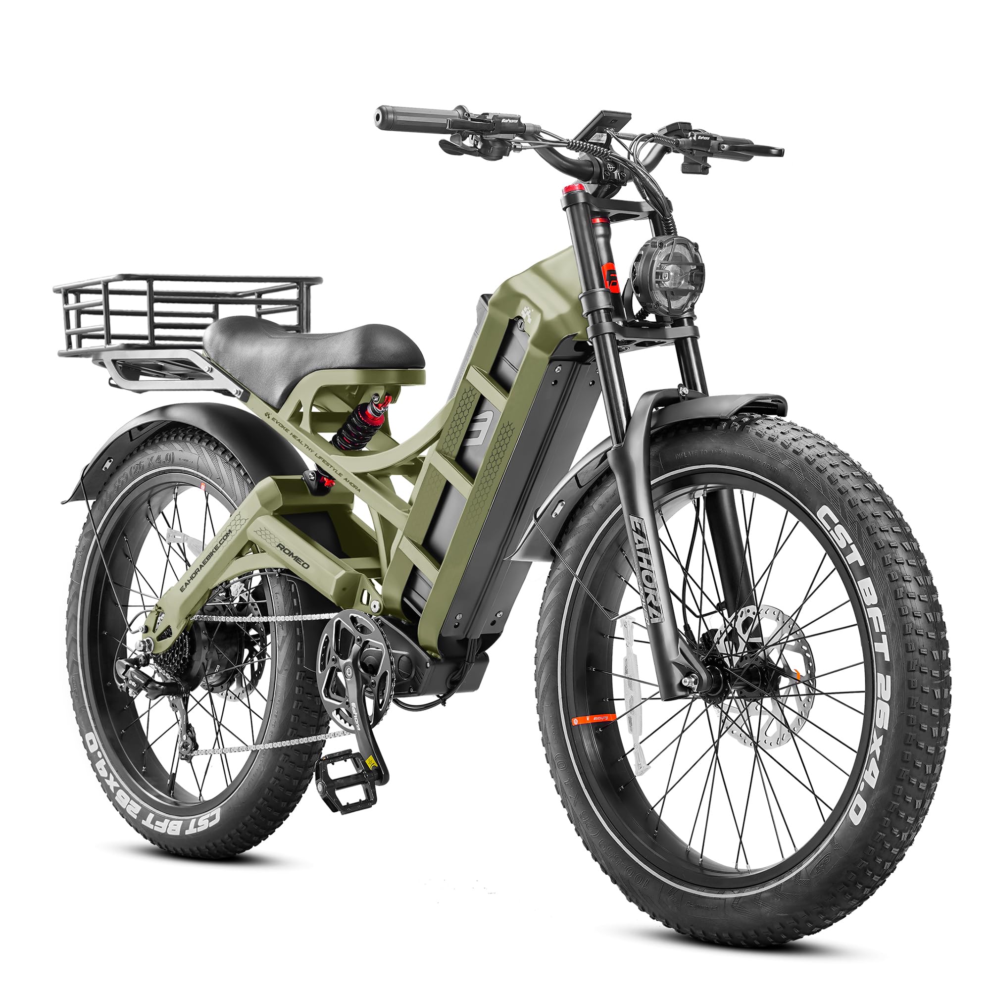 2026 eAhora Romeo Dual-Motor Ebike - 50Mph 5600W 60-80AH 250Miles Long Range Electric Bike for Adults, Full Suspension Hydraulic Brakes Electric Bicycle, 26" Mountain Bike for Off-Road Commuting