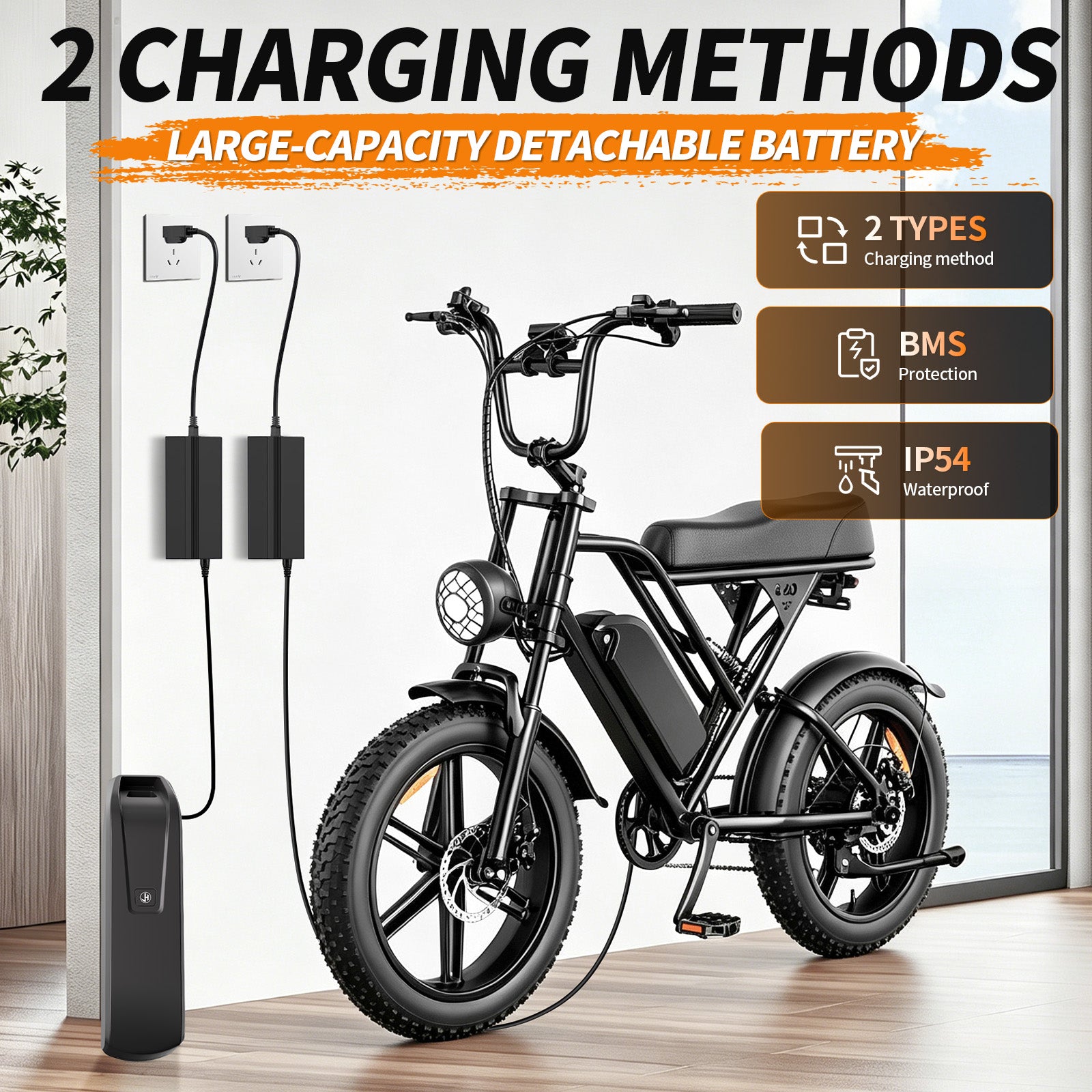 【DUDTN】1500W Peak Retro Fat Tire Electric Bike, 48V 20AH Detachable Battery 28MPH Full Suspension E-Bike, 20"×4.0 All Terrain Electric Bicycle with 3 Color Options, Hydraulic Disc Brakes