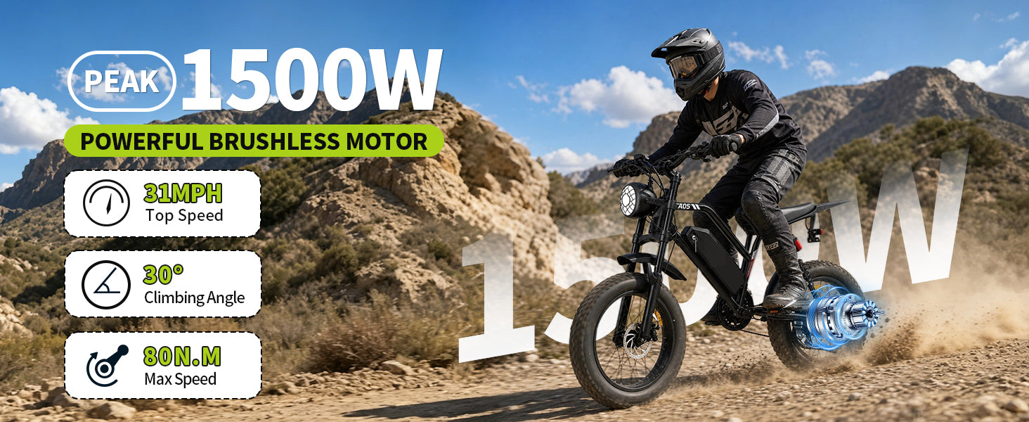 【DUDTN】1500W Peak Fat Tire Electric Bike, Fat-tired assist vehicle.48V 15AH Removable Battery E-Bike, 31MPH Full Suspension All-Terrain Electric Bicycle with Hydraulic Disc Brakes