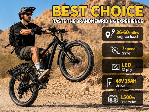 【DUDTN】1500W Peak Fat Tire Electric Bike, 48V 15AH Detachable Battery 32MPH All Terrain E-Bike, Full Suspension Aluminum Frame Electric Mountain Bicycle with Hydraulic Disc Brakes
