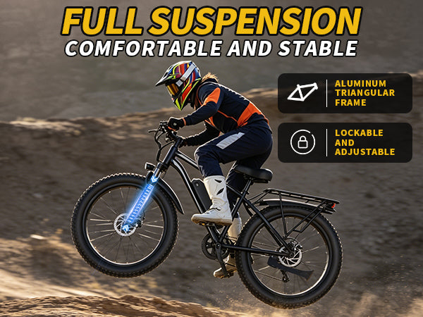 【DUDTN】1500W Peak Fat Tire Electric Bike, 48V 15AH Detachable Battery 32MPH All Terrain E-Bike, Full Suspension Aluminum Frame Electric Mountain Bicycle with Hydraulic Disc Brakes