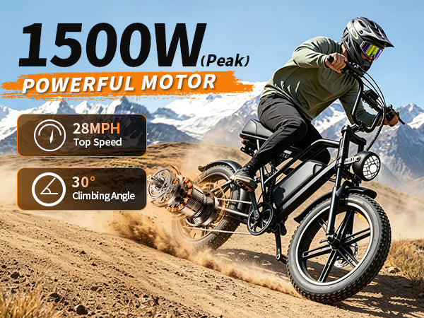 【DUDTN】1500W Peak Retro Fat Tire Electric Bike, 48V 20AH Detachable Battery 28MPH Full Suspension E-Bike, 20"×4.0 All Terrain Electric Bicycle with 3 Color Options, Hydraulic Disc Brakes