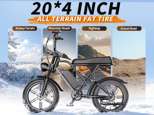 【DUDTN】1500W Peak Retro Fat Tire Electric Bike, 48V 20AH Detachable Battery 28MPH Full Suspension E-Bike, 20"×4.0 All Terrain Electric Bicycle with 3 Color Options, Hydraulic Disc Brakes