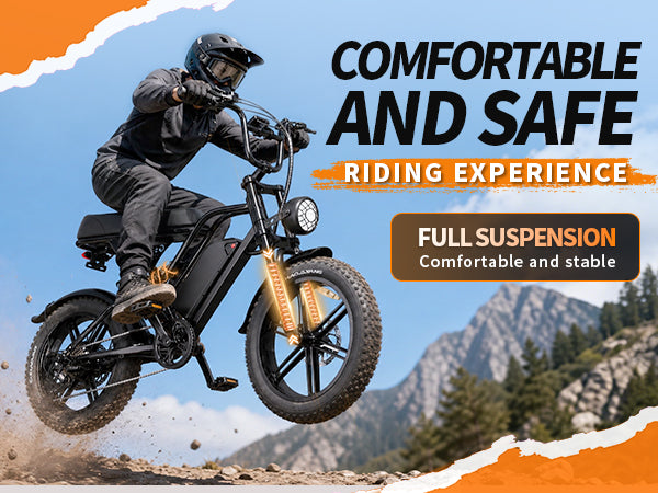 【DUDTN】1500W Peak Retro Fat Tire Electric Bike, 48V 20AH Detachable Battery 28MPH Full Suspension E-Bike, 20"×4.0 All Terrain Electric Bicycle with 3 Color Options, Hydraulic Disc Brakes