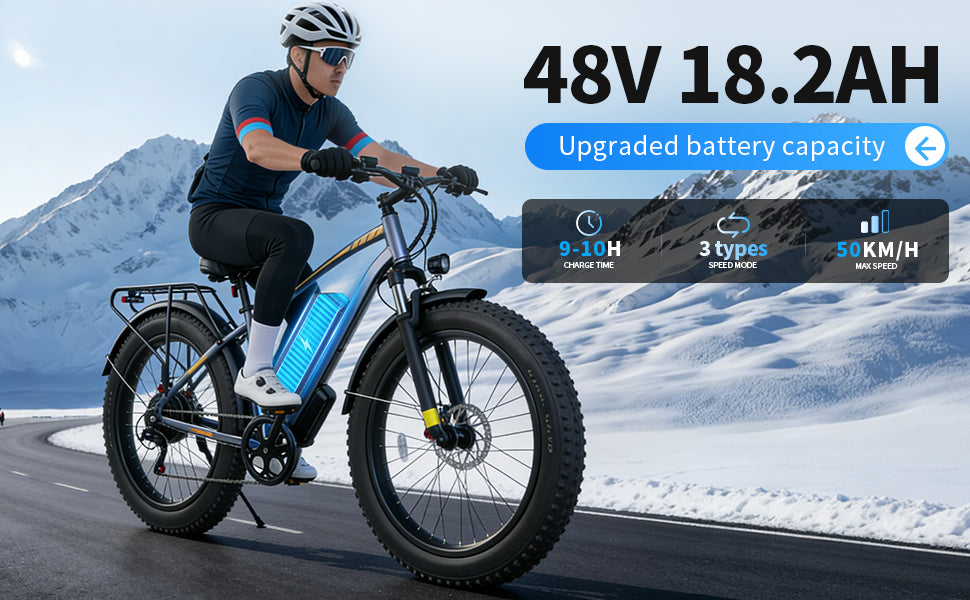 【DUDTN】 1500W Fat Tire Electric Bike, 48V 18.2AH Detachable Battery 50KM/H 26"×4.0 All Terrain E-Bike, Aluminum Frame Hydraulic Disc Brake Electric Mountain Bicycle