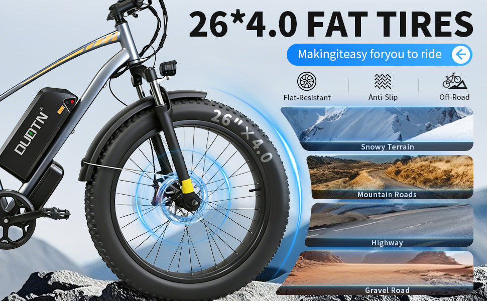 【DUDTN】 1500W Fat Tire Electric Bike, 48V 18.2AH Detachable Battery 50KM/H 26"×4.0 All Terrain E-Bike, Aluminum Frame Hydraulic Disc Brake Electric Mountain Bicycle